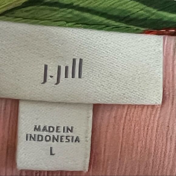 J.Jill Pink Green Tropical Floral Tunic Top Spring Summer Blouse Size L - Picture 8 of 9